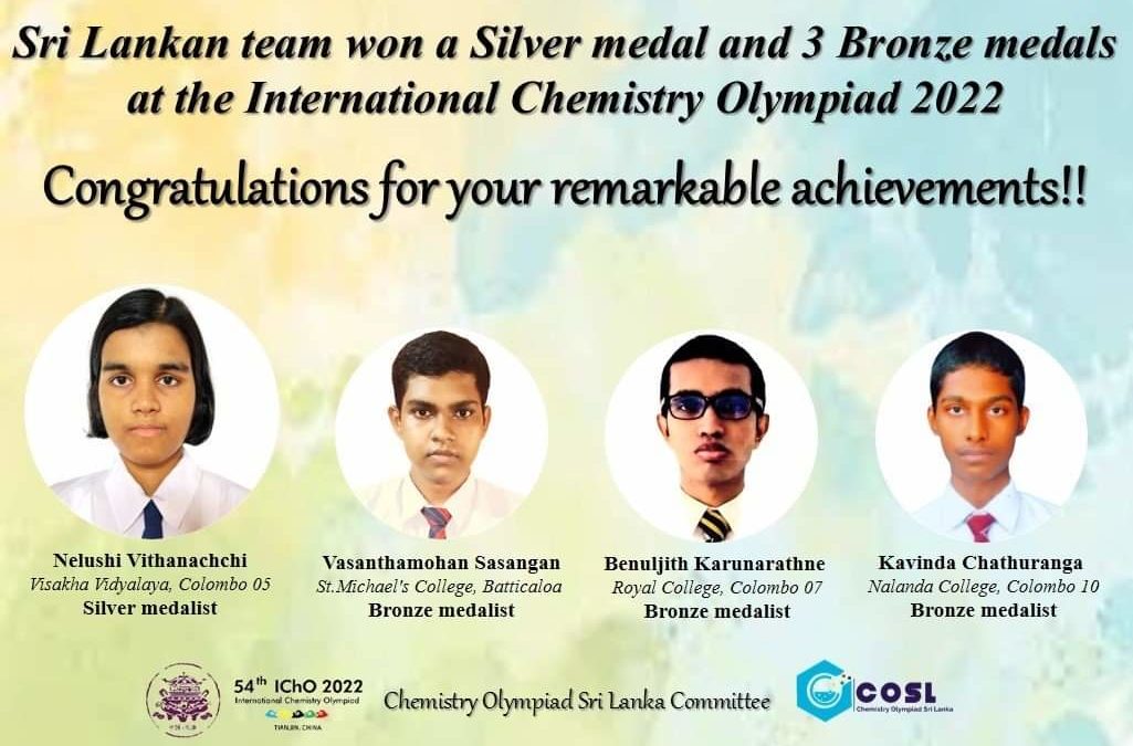 Sri Lanka won a silver medal and three bronze medals at the 54th International Chemistry Olympiad 2022